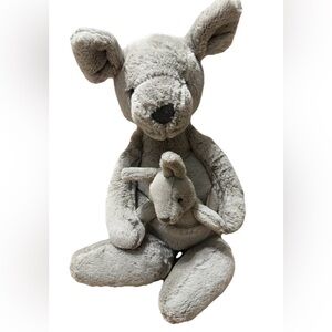 Retired Jellycat Gray/Tan Kangaroo & Baby 15”